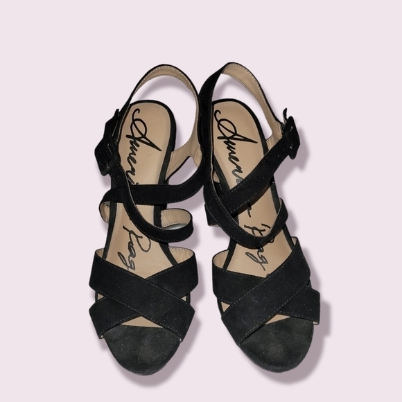 American Rag AR Rachey Platform Wedge Sandals Women's 7.5 Black Strap Open Toe - Picture 1 of 11